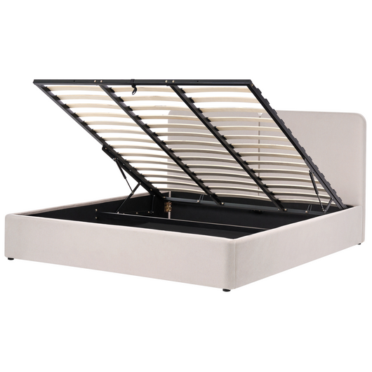 Letto ottomano color beige in tessuto 180 x 200 cm Testiera imbottita Rete a doghe sollevabile