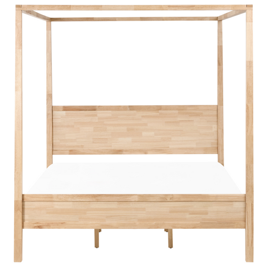 Letto a baldacchino in legno di gomma marrone chiaro 180 x 200 cm doghe minimalista camera da letto