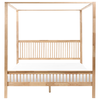 Letto matrimoniale a baldacchino stile minimalista con rete in legno di gomma e doghe marrone chiaro 180 x 200 cm