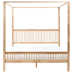 Letto matrimoniale a baldacchino stile minimalista con rete in legno di gomma e doghe marrone chiaro 180 x 200 cm