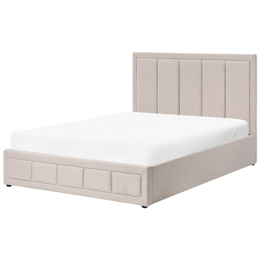 Letto ottomano color beige in tessuto 140 x 200 cm Testiera imbottita Rete a doghe sollevabile Stile minimalista