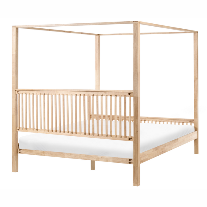 Letto matrimoniale a baldacchino stile minimalista con rete in legno di gomma e doghe marrone chiaro 180 x 200 cm