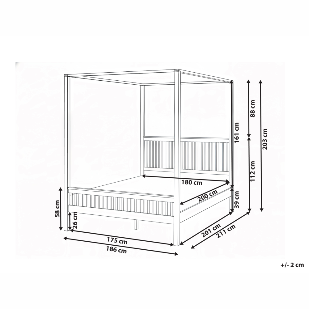 Letto matrimoniale a baldacchino stile minimalista con rete in legno di gomma e doghe marrone chiaro 180 x 200 cm