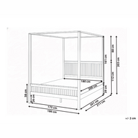Letto matrimoniale a baldacchino stile minimalista con rete in legno di gomma e doghe marrone chiaro 180 x 200 cm