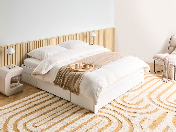 Letto con cassetti senza testiera in legno di gomma bianca 160 x 200 cm design moderno con contenitore