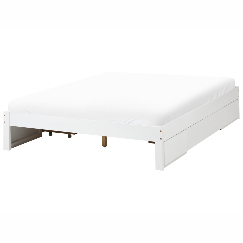 Letto con cassetti senza testiera in legno di gomma bianca 160 x 200 cm design moderno con contenitore