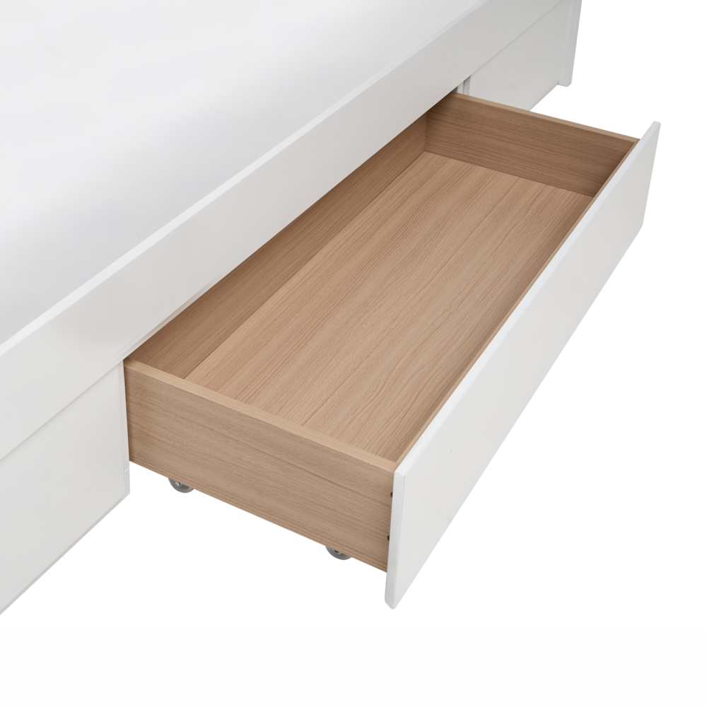 Letto con cassetti senza testiera in legno di gomma bianca 160 x 200 cm design moderno con contenitore