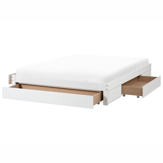 Letto con cassetti senza testiera in legno di gomma bianca 180 x 200 cm design moderno con contenitore