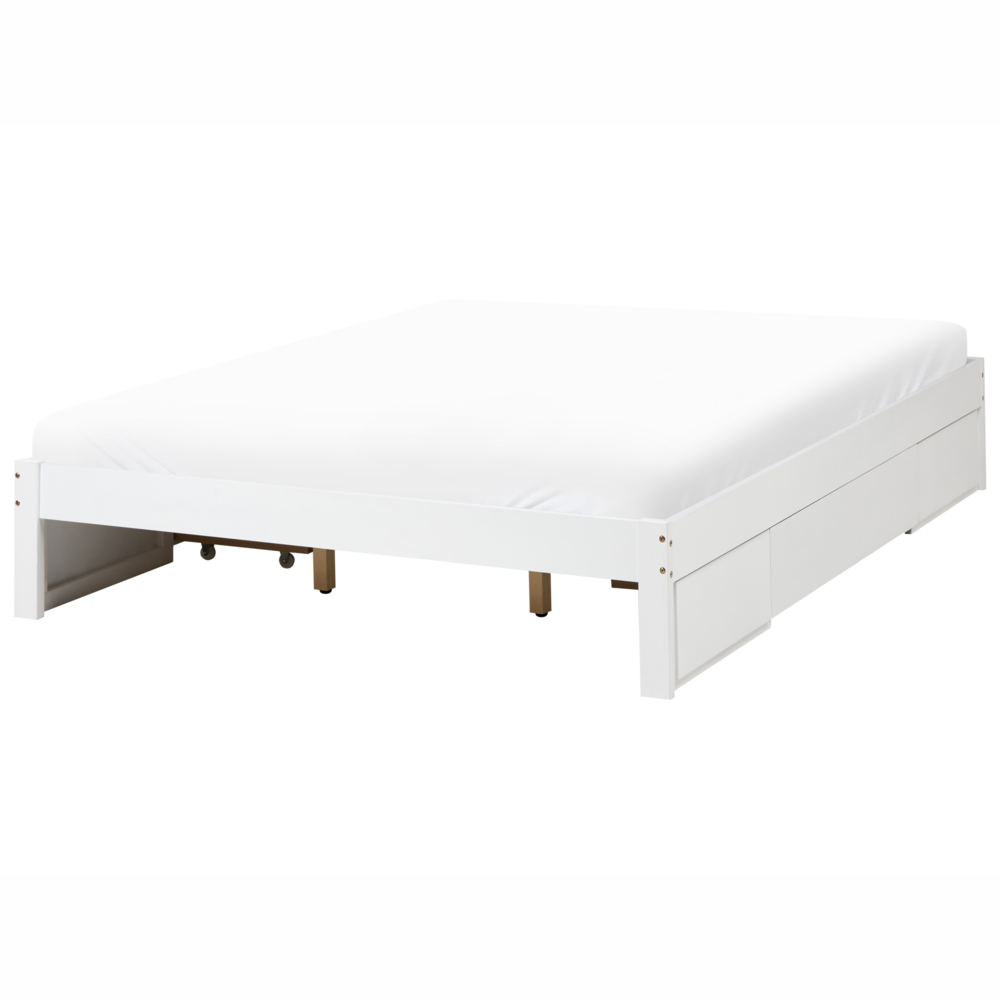 Letto con cassetti senza testiera in legno di gomma bianca 180 x 200 cm design moderno con contenitore