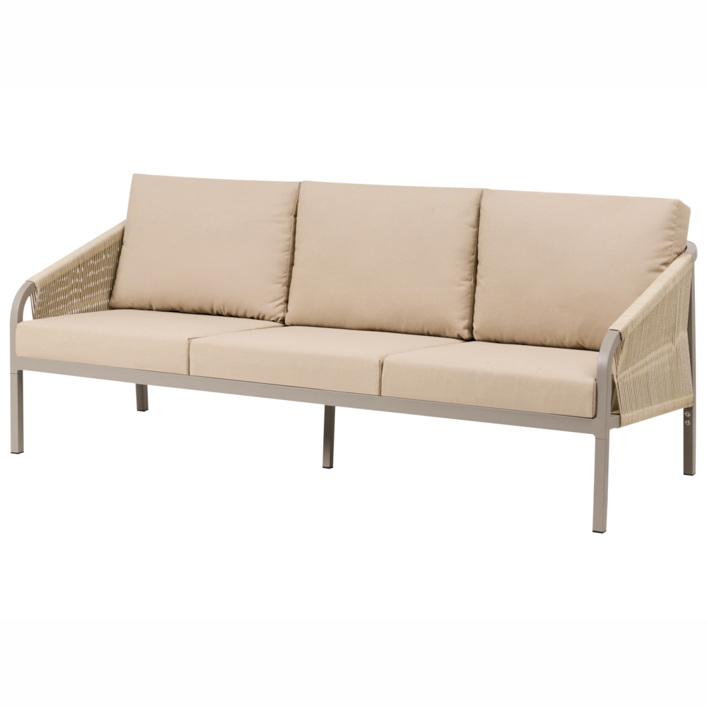 Set di divani da giardino a 5 posti Struttura in metallo beige Divano a 3 posti Poltrone con cuscini Stile moderno