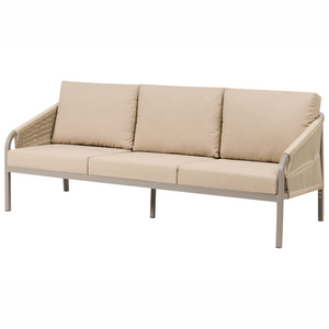 Set di divani da giardino a 5 posti Struttura in metallo beige Divano a 3 posti Poltrone con cuscini Stile moderno