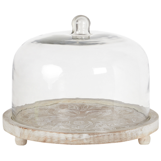 Alzata per torte con coperchio in legno di mango chiaro 29 x 29 x 23 cm Vassoio decorativo per torte Cupola portapasticceria