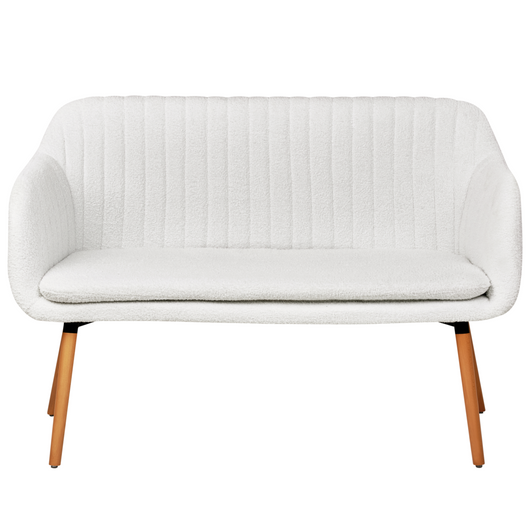 Divano 2 Posti in tessuto bianco sporco con Gambe in Legno Struttura in metallo Gambe in legno chiaro Panca