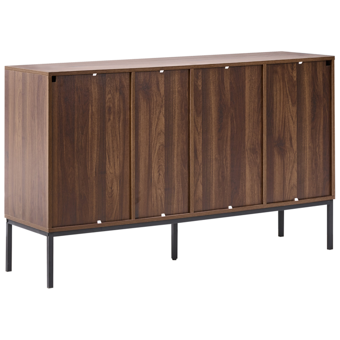 Credenza marrone scuro a 3 ante con ripiano, portabottiglie gambe in metallo MDF motivo geometrico soggiorno