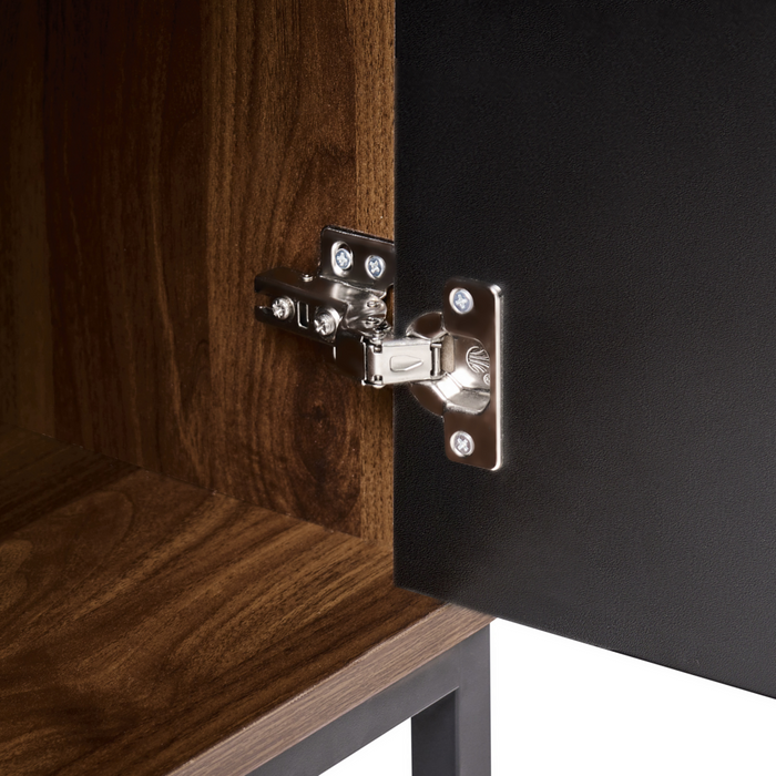 Credenza marrone scuro a 3 ante con ripiano, portabottiglie gambe in metallo MDF motivo geometrico soggiorno