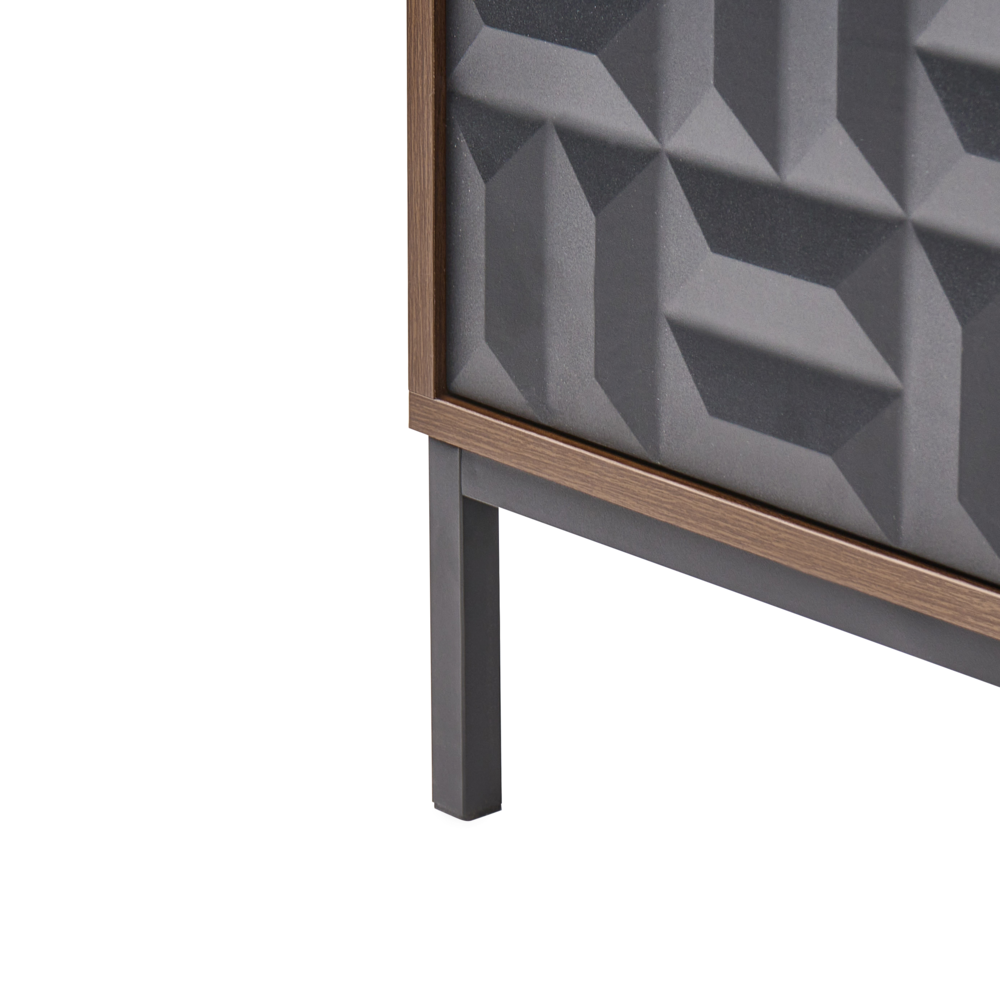 Credenza marrone scuro a 3 ante con ripiano, portabottiglie gambe in metallo MDF motivo geometrico soggiorno