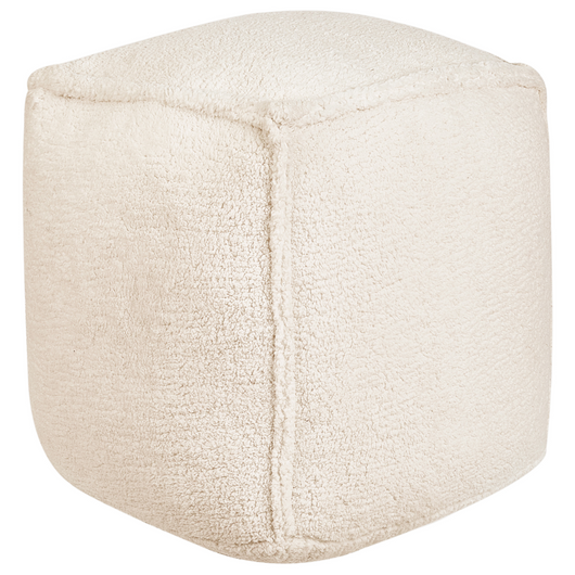 Pouf quadrato in iuta e poliestere beige chiaro con motivo astratto