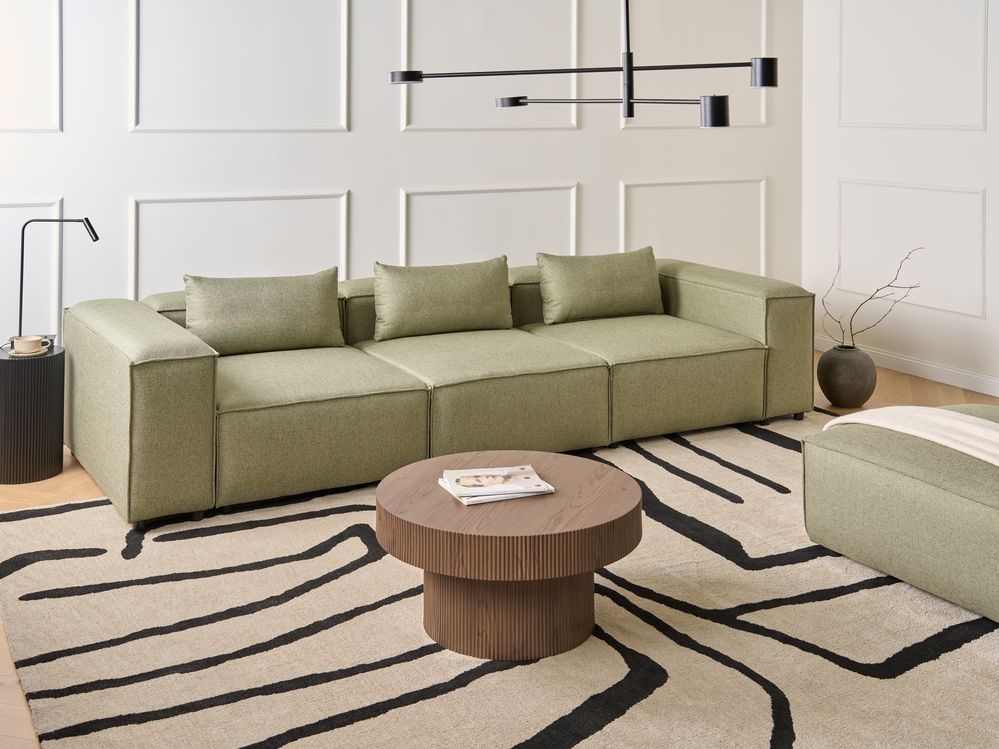 Divano stile moderno a 3 posti imbottito in tessuto verde chiaro Soggiorno