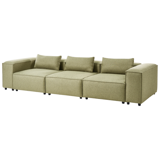 Divano stile moderno a 3 posti imbottito in tessuto verde chiaro Soggiorno