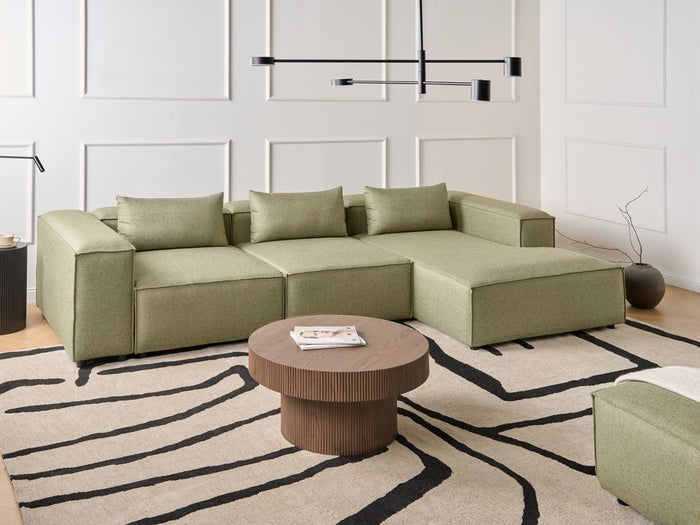 Divano a 4 posti in tessuto modulare verde chiaro lato sinistro stile moderno minimalista