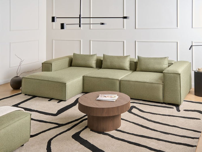 Divano a 4 posti in tessuto modulare verde chiaro lato destro stile minimale moderno