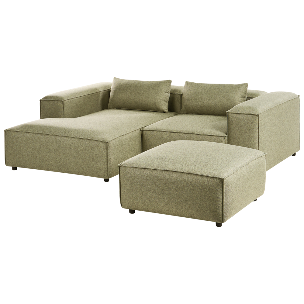 Divano modulare a 3 posti con angolo destro e ottomana Rivestimento in tessuto verde chiaro stile moderno