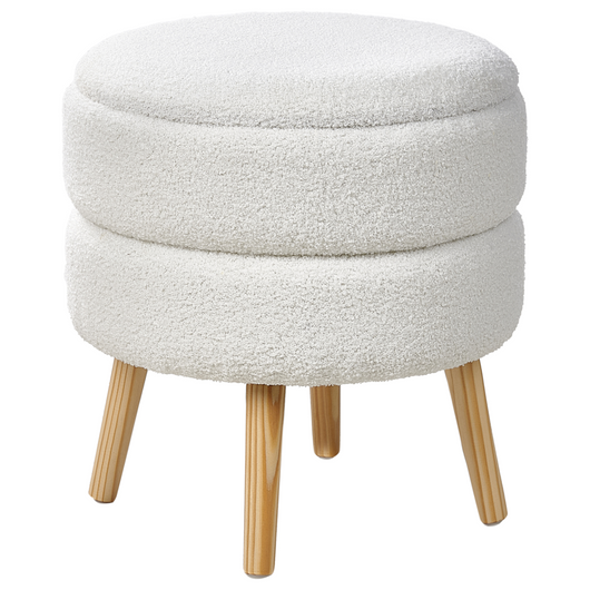 Sgabello Boucle bianco con gambe in legno imbottite Stile moderno