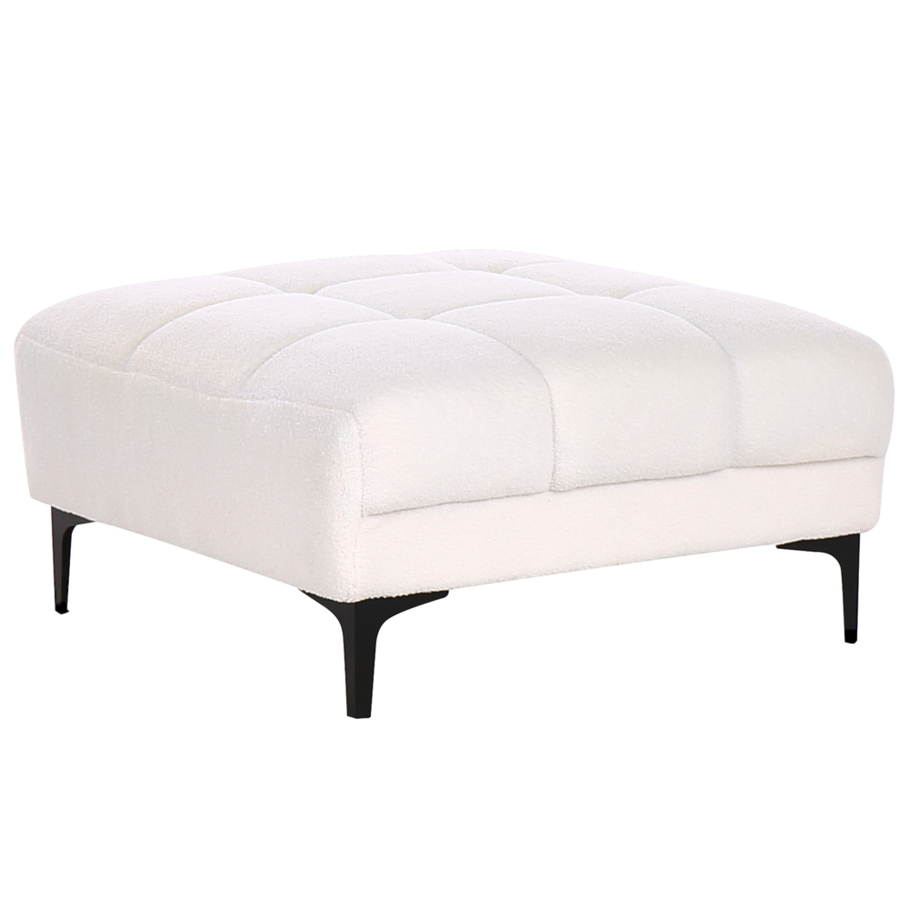 Pouf rettangolare in tessuto bouclè bianco stile elegante