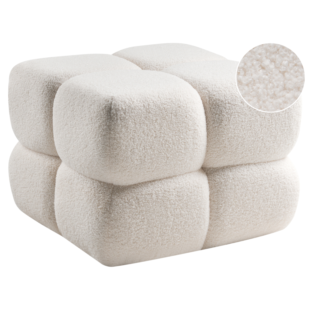 Pouf quadrato moderno grande rotondo poggiapiedi tessuto bouclé camera da letto soggiorno bianco sporco