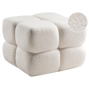 Pouf quadrato moderno grande rotondo poggiapiedi tessuto bouclé camera da letto soggiorno bianco sporco
