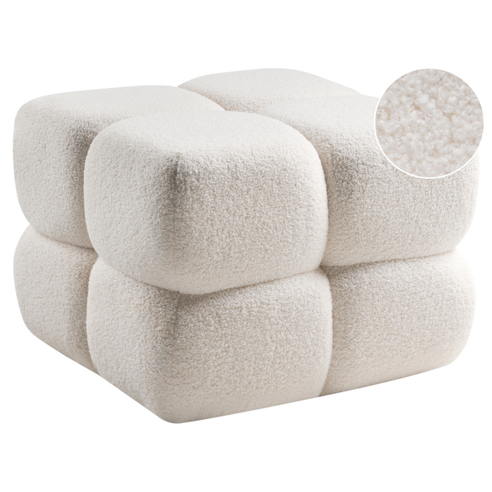 Pouf quadrato moderno grande rotondo poggiapiedi tessuto bouclé camera da letto soggiorno bianco sporco