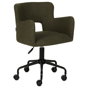 Sedia da scrivania girevole in tessuto boucle verde regolabile in altezza con schienale imbottito moderna industriale girevole con rotelle