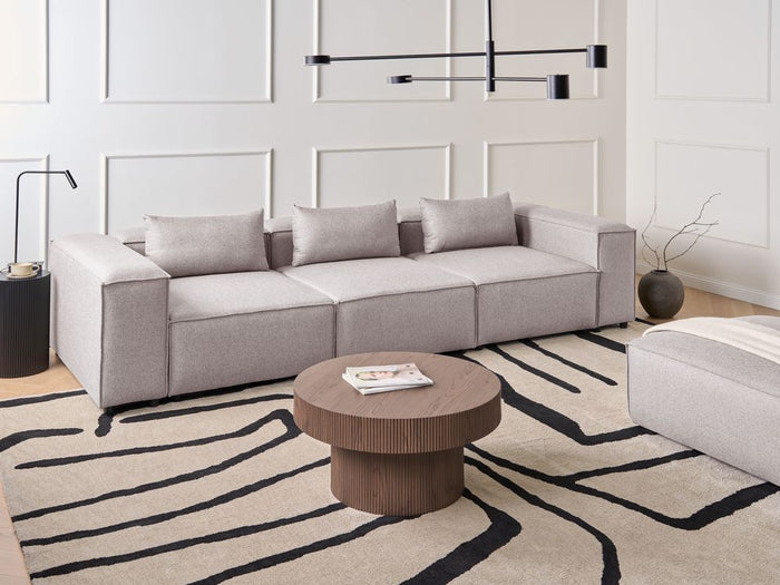 Divano stile moderno a 3 posti imbottito in tessuto marrone chiaro Soggiorno