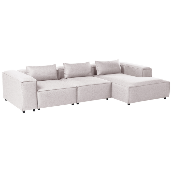 Divano a 4 posti in tessuto modulare marrone chiaro lato sinistro stile moderno minimalista