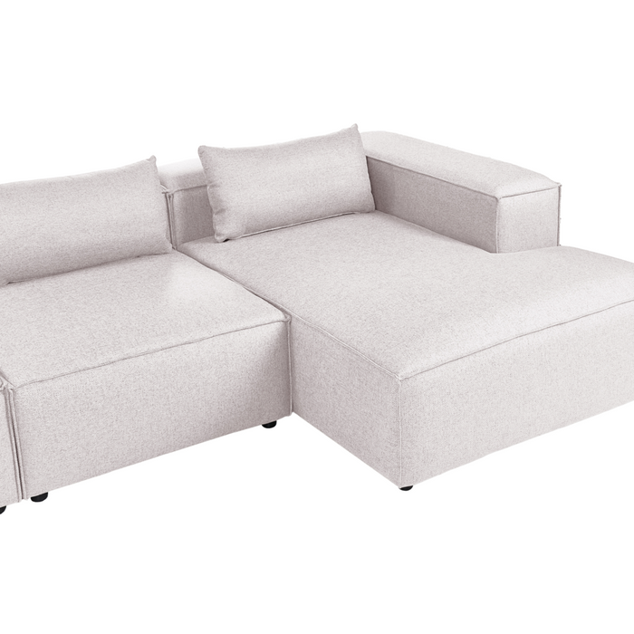 Divano a 4 posti in tessuto modulare marrone chiaro lato sinistro stile moderno minimalista