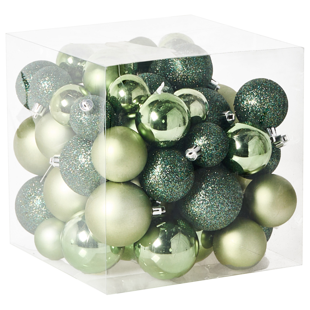 Set di 60 palline di Natale in plastica verde Decorazioni da appendere Stile tradizionale Palline di Natale Albero di Natale Glitter
