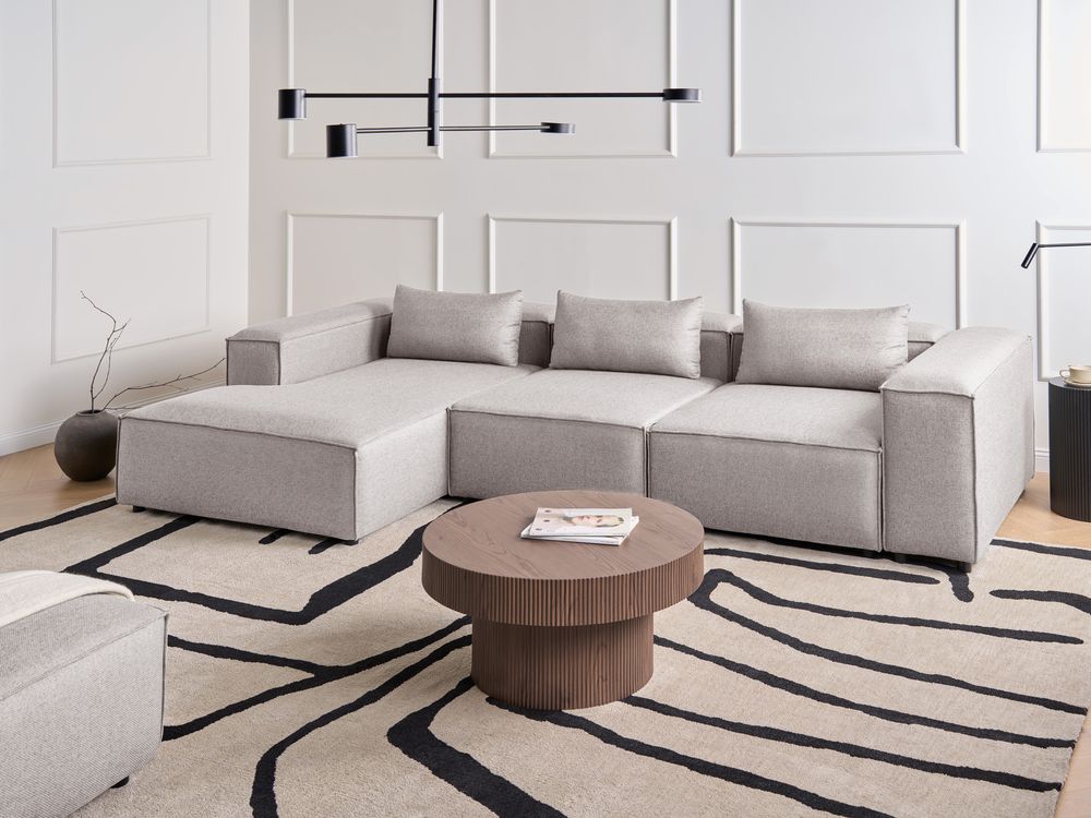 Divano a 4 posti in tessuto modulare marrone chiaro lato destro stile minimale moderno