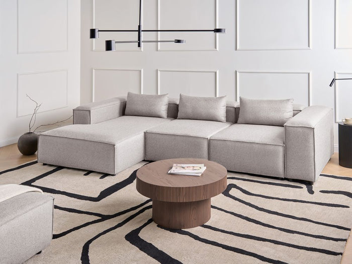 Divano a 4 posti in tessuto modulare marrone chiaro lato destro stile minimale moderno