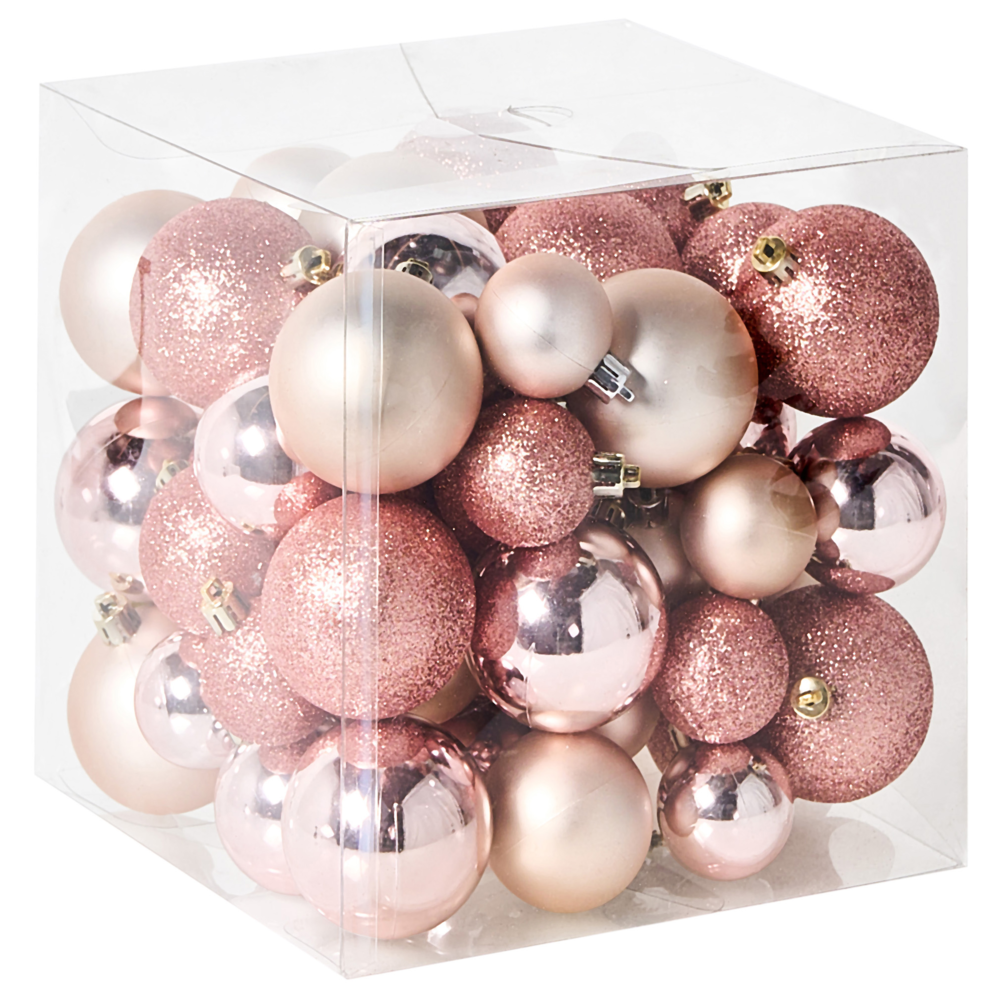 Set di 60 palline di Natale in plastica Decorazioni da appendere all'albero Stile tradizionale Glitter rosa