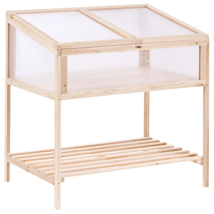 Serra da balcone Marrone chiaro Legno di abete Letto da giardino rialzato Pannello trasparente Giardino