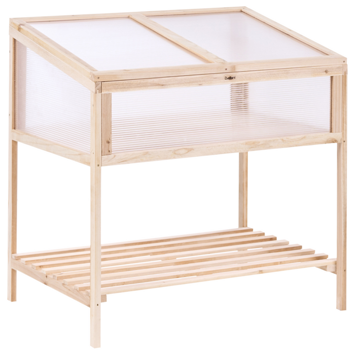 Serra da balcone Marrone chiaro Legno di abete Letto da giardino rialzato Pannello trasparente Giardino