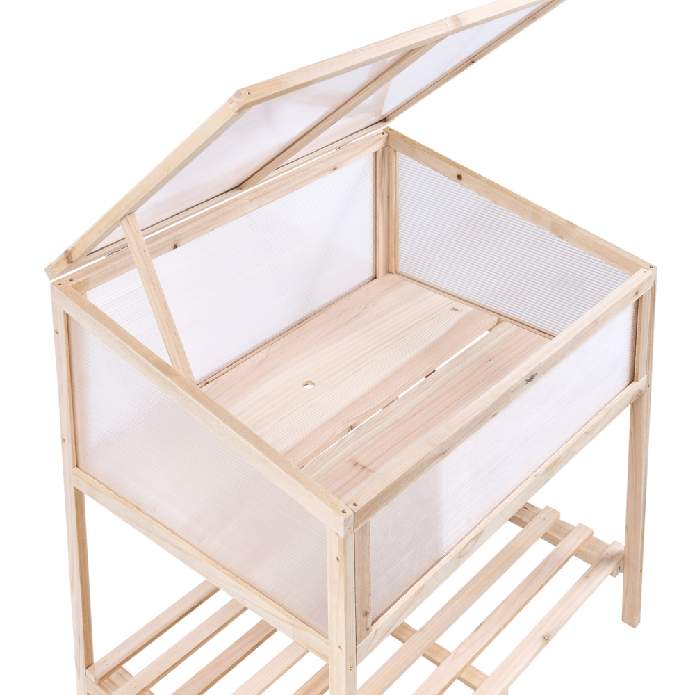 Serra da balcone Marrone chiaro Legno di abete Letto da giardino rialzato Pannello trasparente Giardino