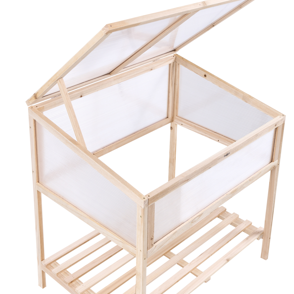 Serra da balcone Marrone chiaro Legno di abete Letto da giardino rialzato Pannello trasparente Giardino