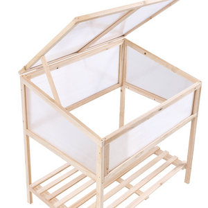 Serra da balcone Marrone chiaro Legno di abete Letto da giardino rialzato Pannello trasparente Giardino