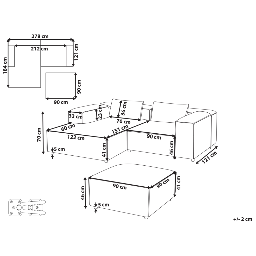 Divano modulare a 3 posti lato sinistro rivestimento in tessuto marrone chiaro stile moderno