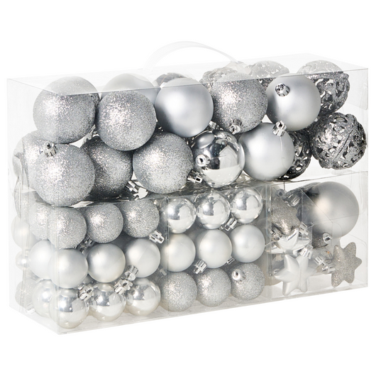 Set di 102 palline di Natale Decorazioni da appendere in plastica argento Stile tradizionale Albero di Natale Forme diverse