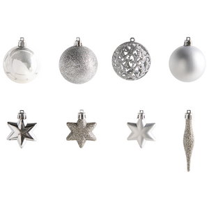 Set di 102 palline di Natale Decorazioni da appendere in plastica argento Stile tradizionale Albero di Natale Forme diverse