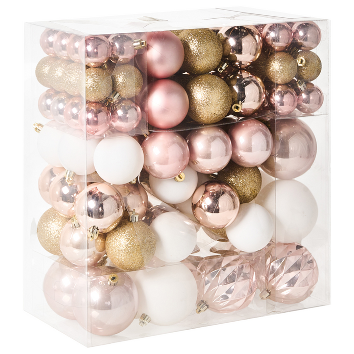 Set di 114 palline natalizie in plastica rosa Decorazioni da appendere Stile glamour moderno Albero di Natale