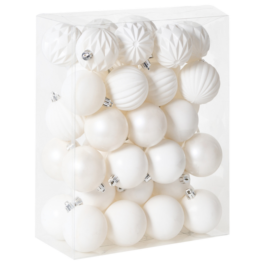 Set di 40 palline di Natale in plastica Decorazioni da appendere all'albero di Natale Stile classico scandinavo Bianco sporco