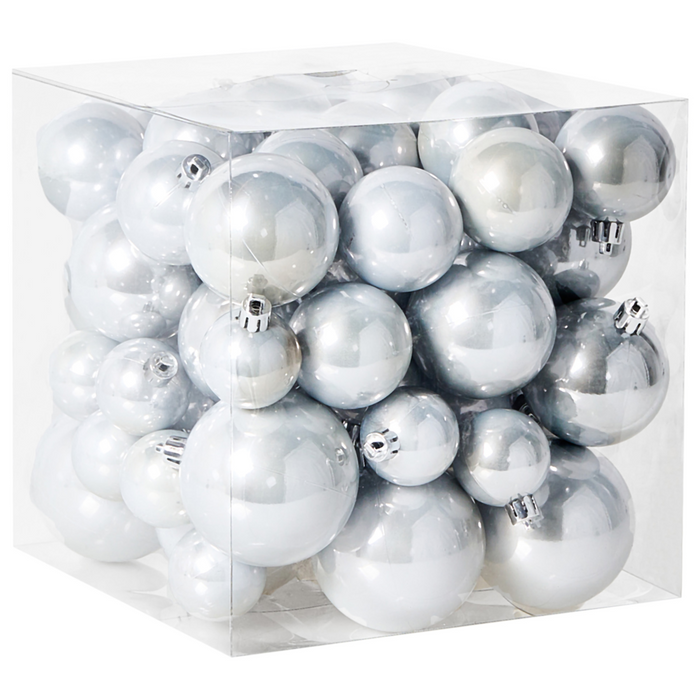 Set di 60 palline di Natale in plastica argentata Decorazioni da appendere Stile tradizionale Palline di Natale Albero di Natale